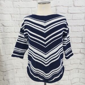 Chicos Coastal Stripe Sweater Nautical Popover Classic Chic Spring Size 1 Medium
